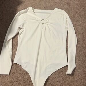 Abercrombie & Fitch white Ring Detail thong body suit
